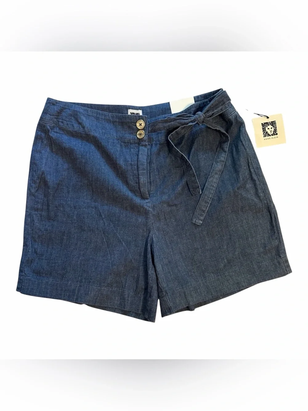 NWT Anne Klein Chambray Wrap Shorts Blue Tie Waist Size 4 Short